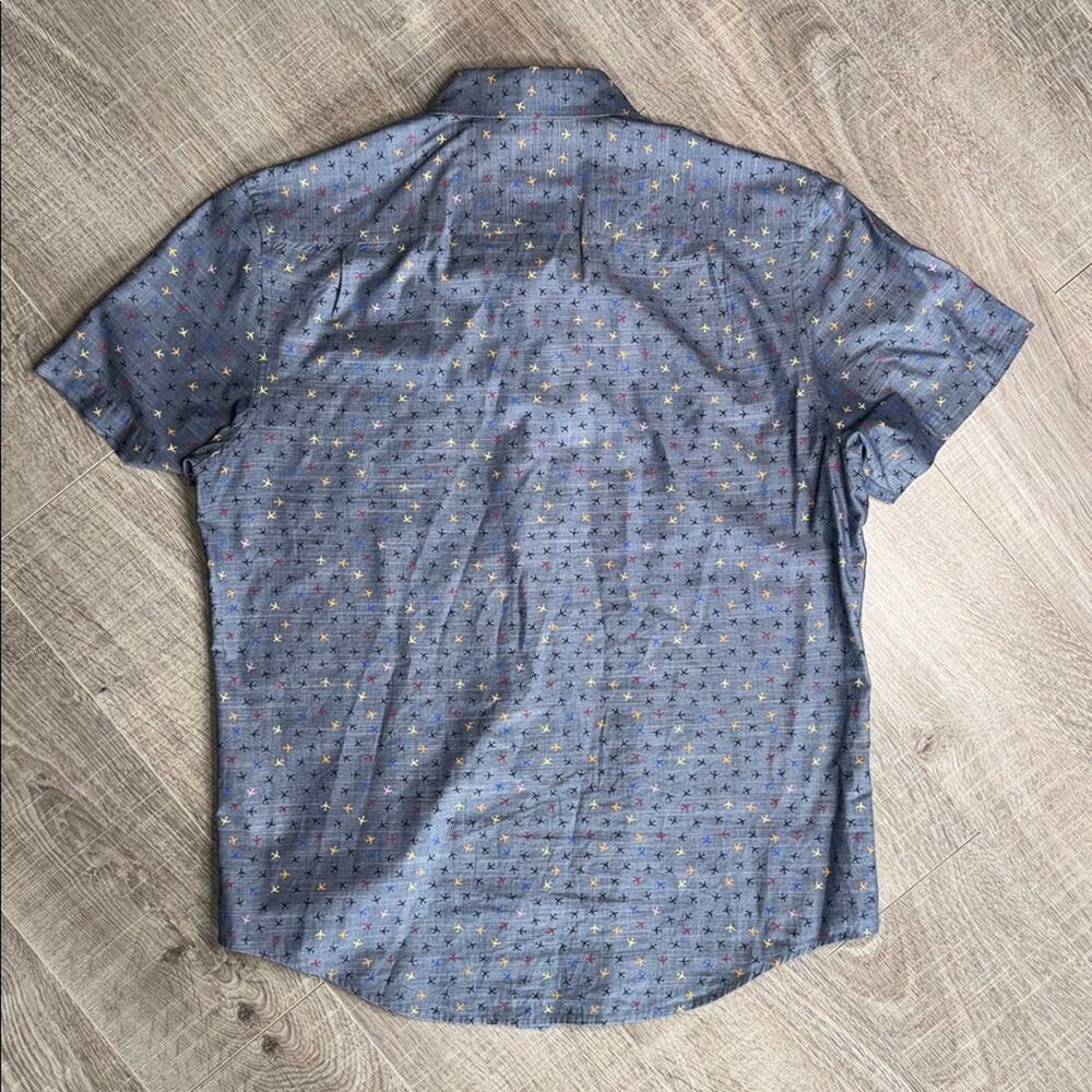 PENGUIN Men’s Blue Airplane Print Short Sleeve Button Down Shirt - Picture 6 of 7